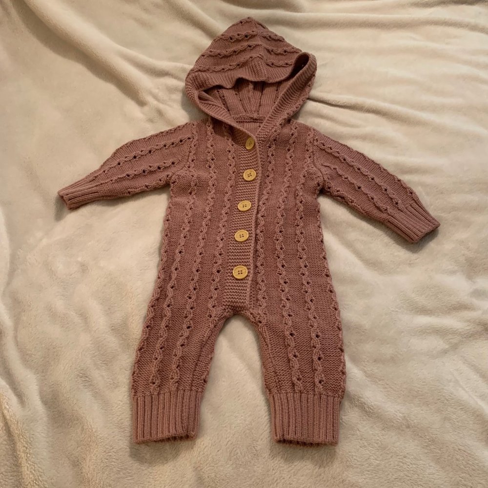 Dusty Rose Knit One Piece With Hood